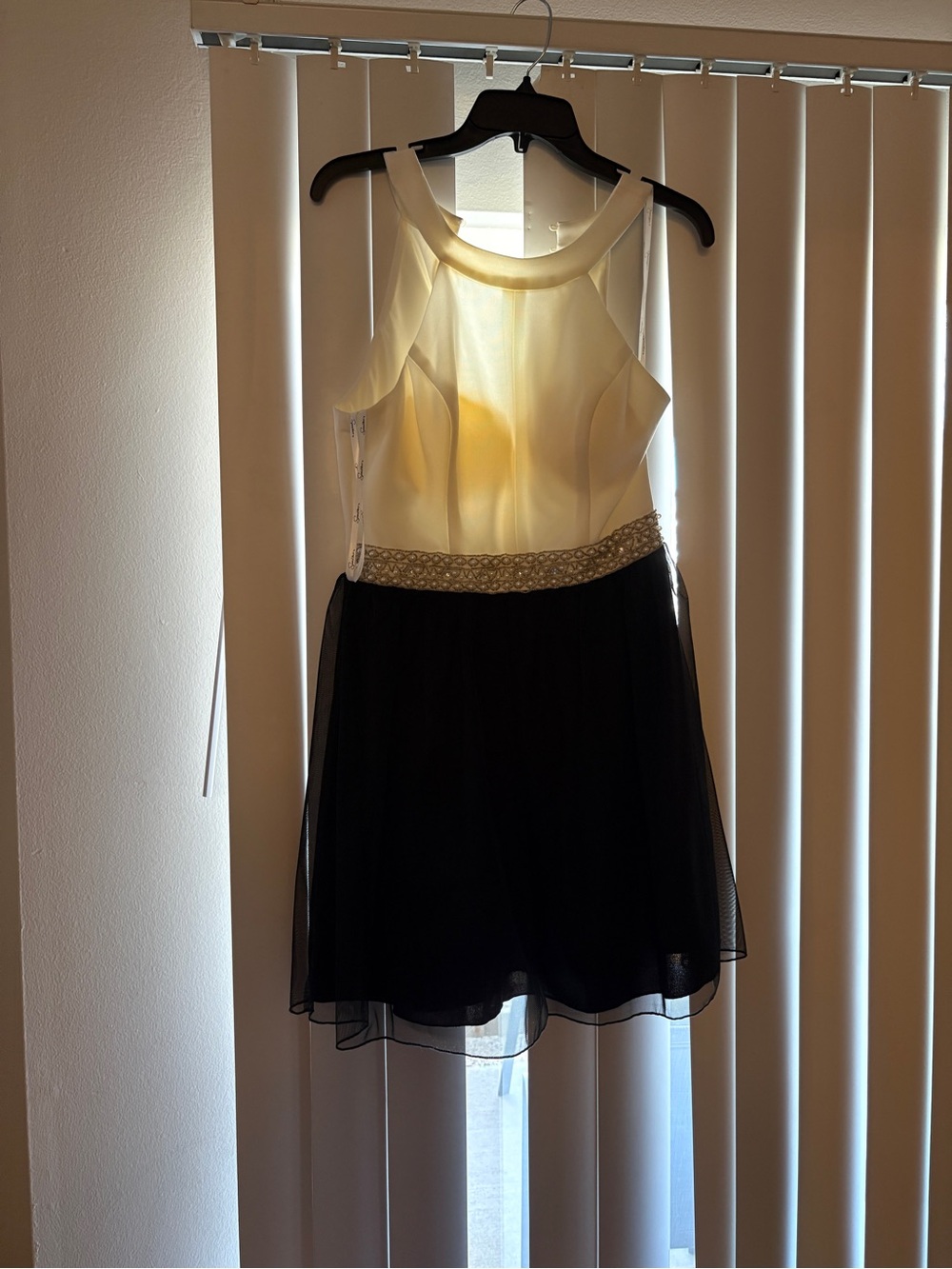 Macy's Cream and Black Girls/Young Adult Party Dress with Beaded Waistband